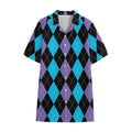 Purple Black And Blue Argyle Print Cotton Hawaiian Shirt