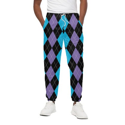 Purple Black And Blue Argyle Print Cotton Pants