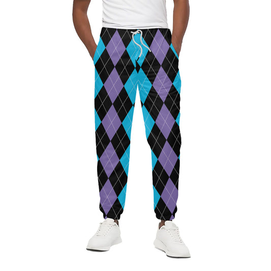 Purple Black And Blue Argyle Print Cotton Pants