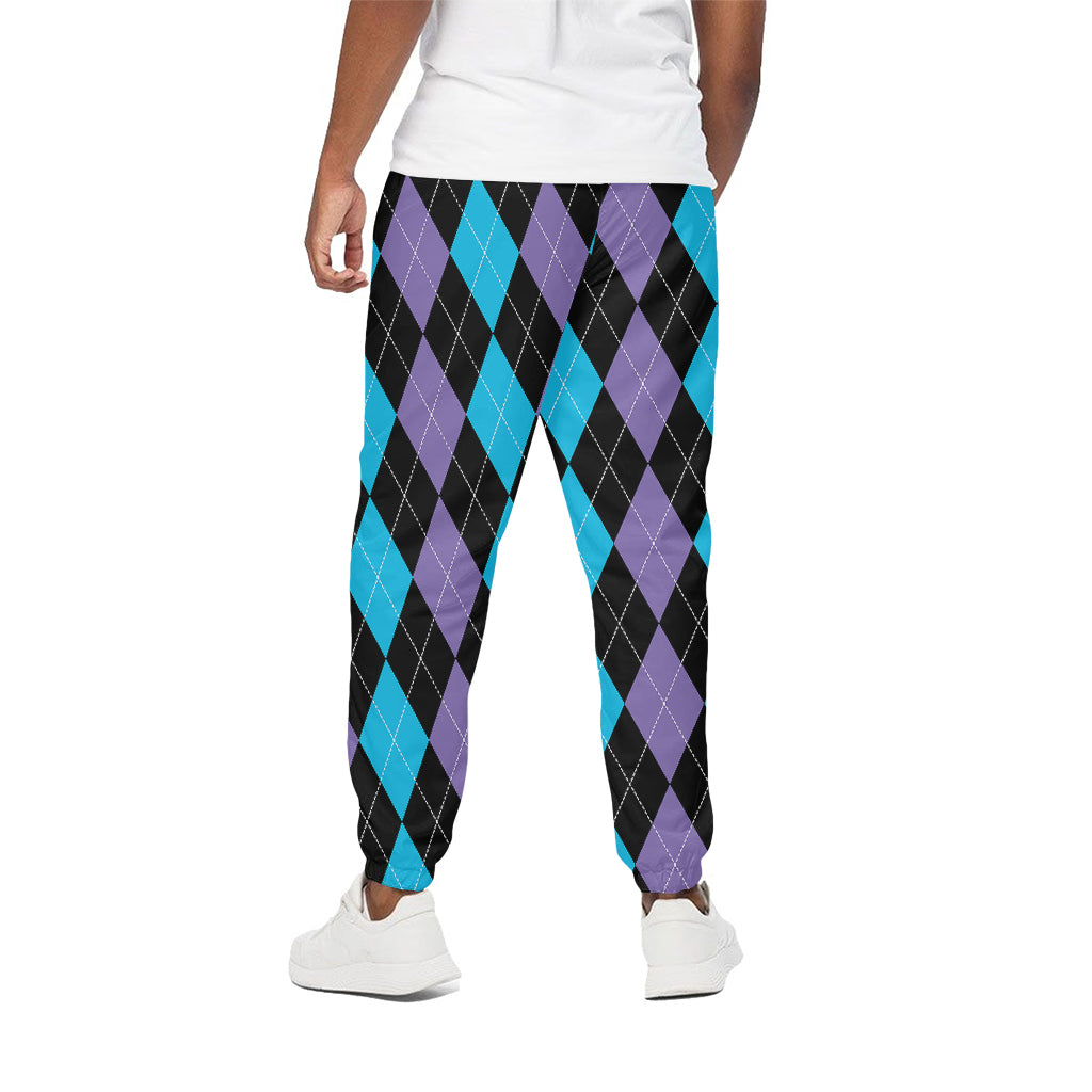 Purple Black And Blue Argyle Print Cotton Pants