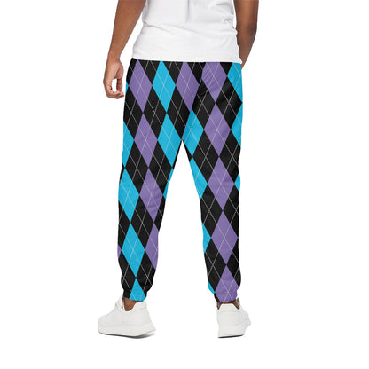 Purple Black And Blue Argyle Print Cotton Pants