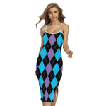 Purple Black And Blue Argyle Print Cross Back Cami Dress