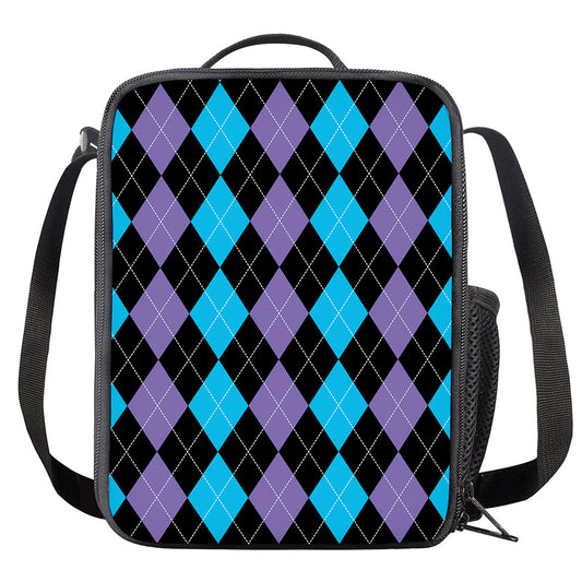 Purple Black And Blue Argyle Print Crossbody Lunch Bag