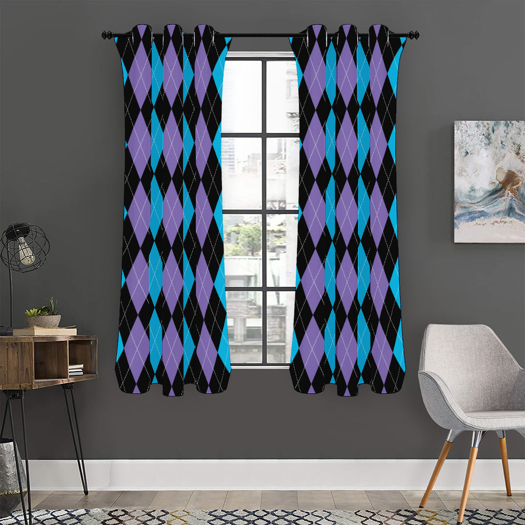Purple Black And Blue Argyle Print Curtain