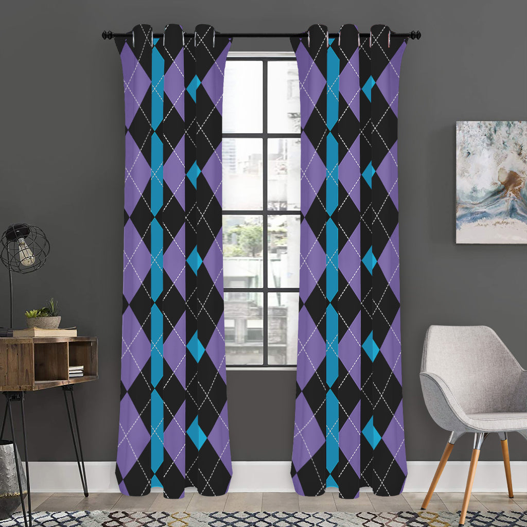 Purple Black And Blue Argyle Print Curtain