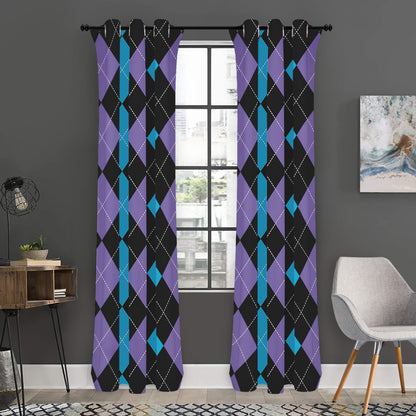 Purple Black And Blue Argyle Print Curtain