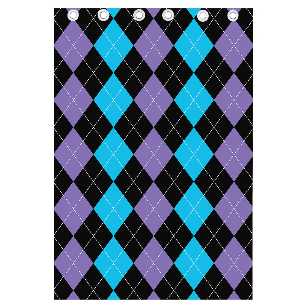 Purple Black And Blue Argyle Print Curtain
