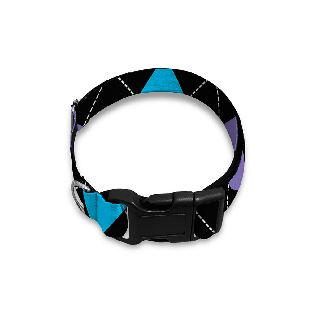Purple Black And Blue Argyle Print Dog Collar