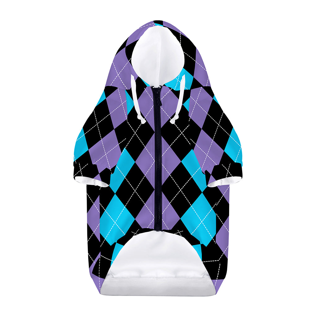 Purple Black And Blue Argyle Print Dog Zip Up Hoodie