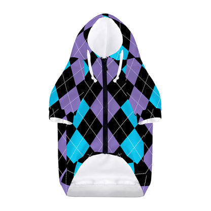 Purple Black And Blue Argyle Print Dog Zip Up Hoodie