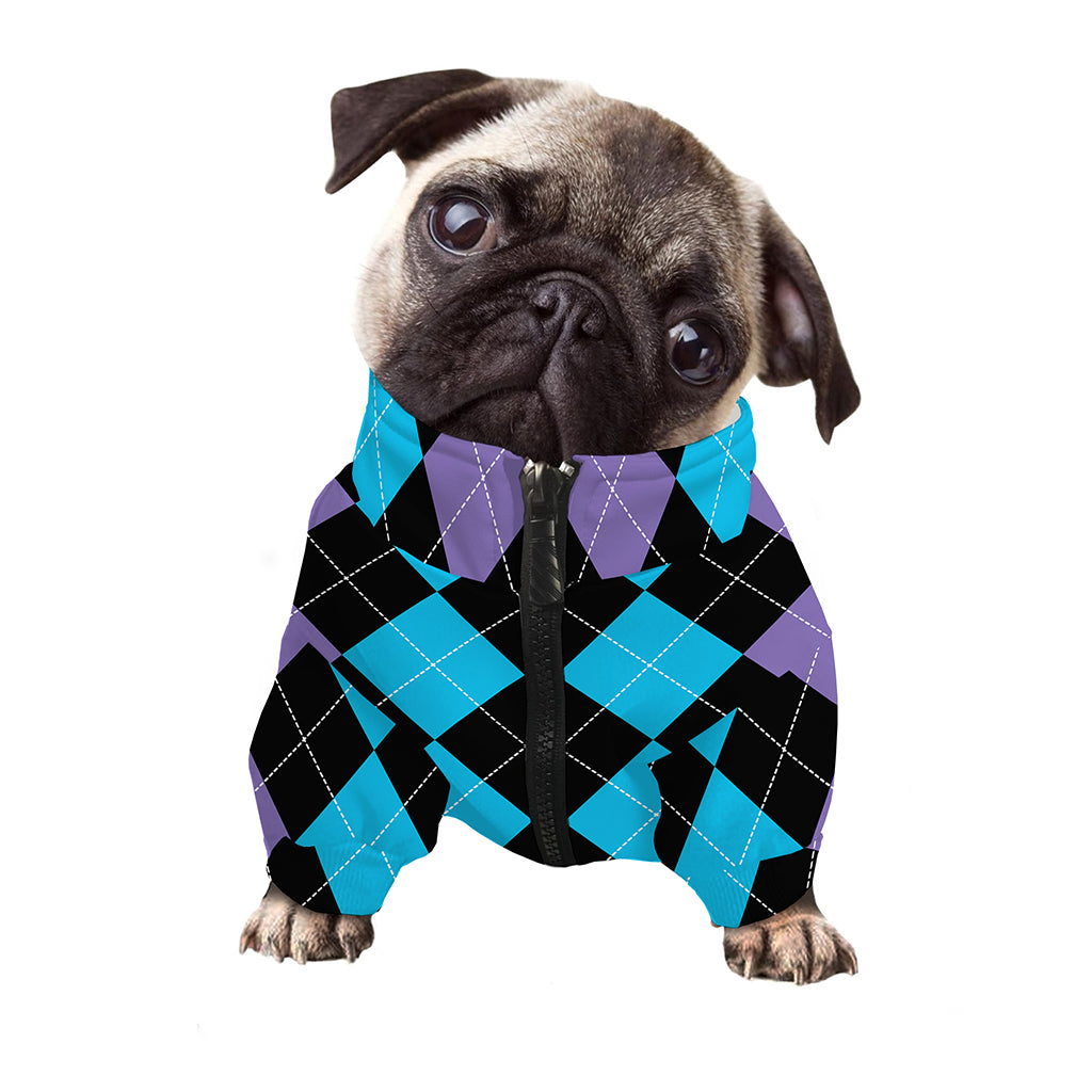 Purple Black And Blue Argyle Print Dog Zip Up Jacket