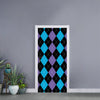 Purple Black And Blue Argyle Print Door Sticker