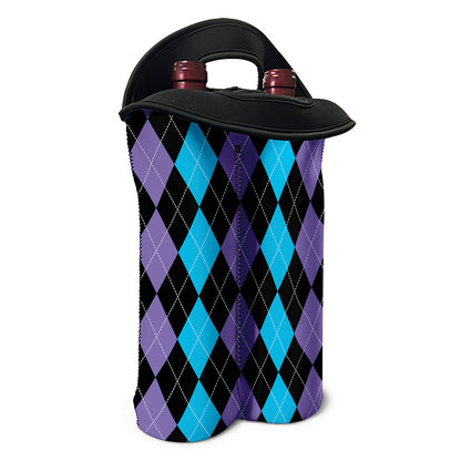 Purple Black And Blue Argyle Print Double Neoprene Wine Tote