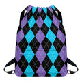 Purple Black And Blue Argyle Print Drawstring Backpack
