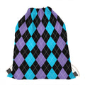 Purple Black And Blue Argyle Print Drawstring Bag