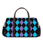 Purple Black And Blue Argyle Print Duffle Bag