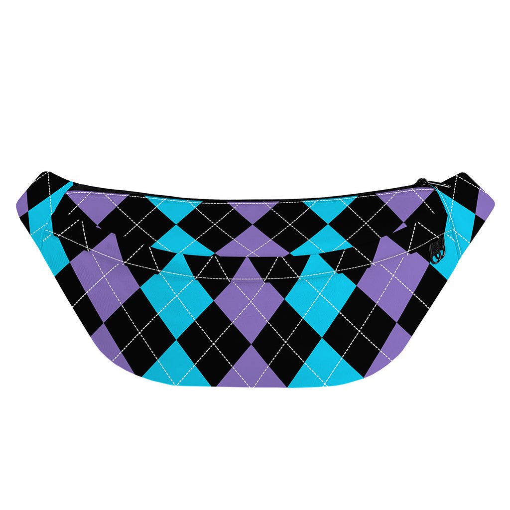 Purple Black And Blue Argyle Print Fanny Pack
