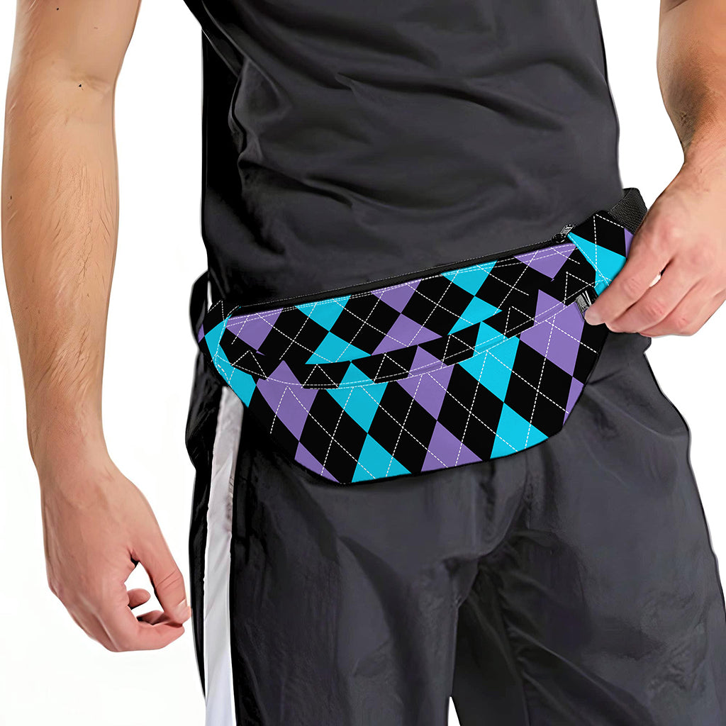 Purple Black And Blue Argyle Print Fanny Pack