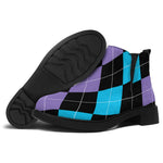 Purple Black And Blue Argyle Print Flat Ankle Boots