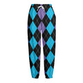 Purple Black And Blue Argyle Print Fleece Lined Knit Pants