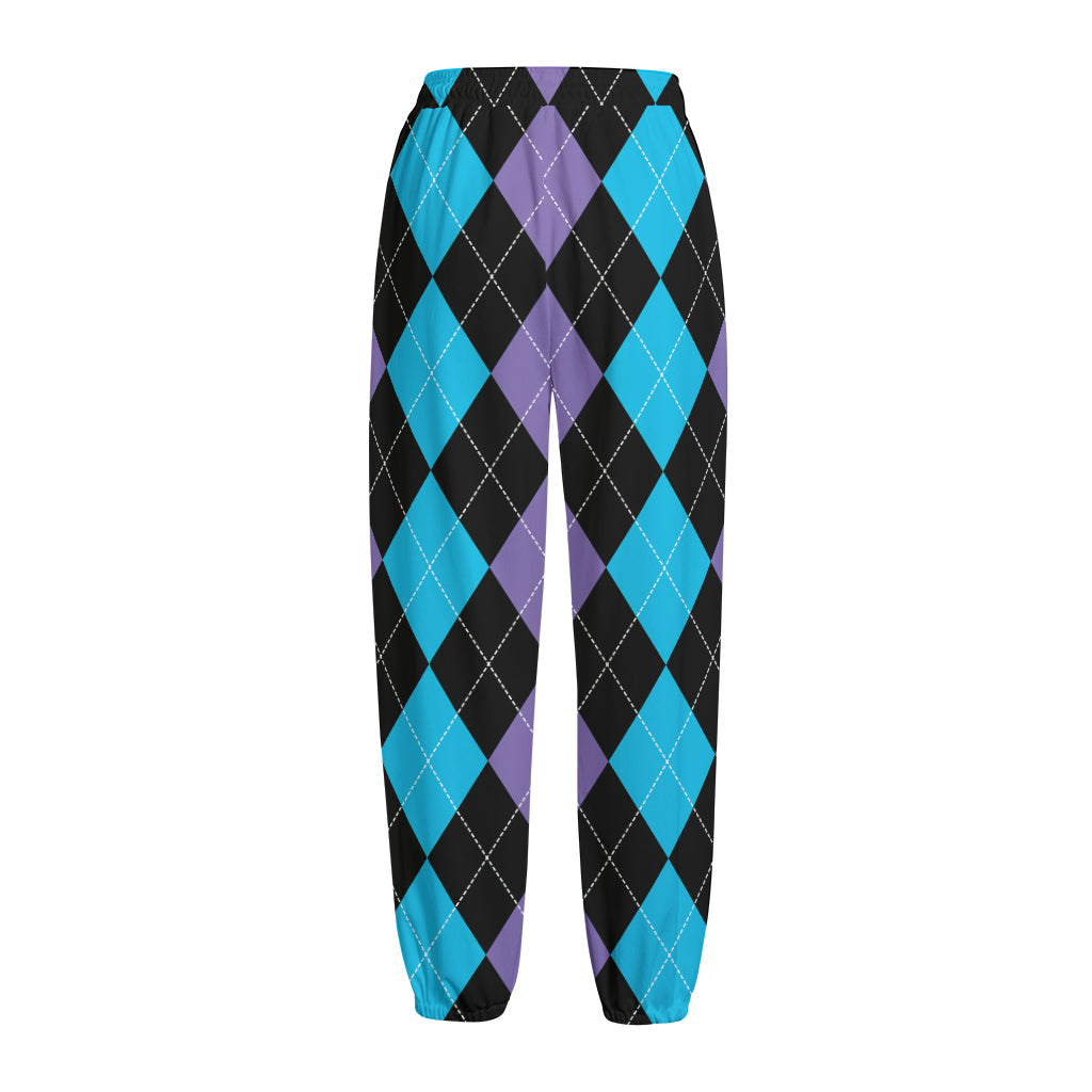 Purple Black And Blue Argyle Print Fleece Lined Knit Pants
