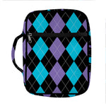 Purple Black And Blue Argyle Print Front Pocket Bible Bag