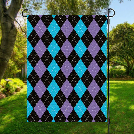 Purple Black And Blue Argyle Print Garden Flag