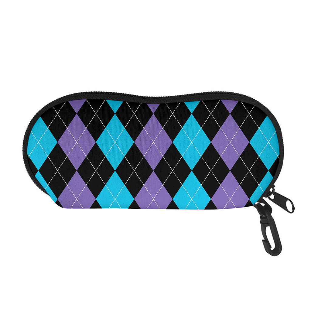 Purple Black And Blue Argyle Print Glasses Case