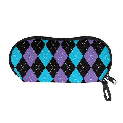 Purple Black And Blue Argyle Print Glasses Case