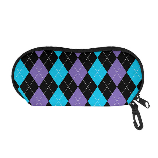 Purple Black And Blue Argyle Print Glasses Case