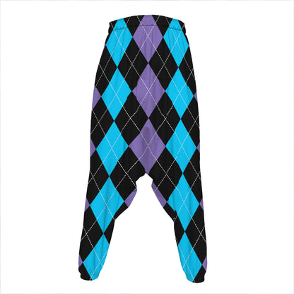 Purple Black And Blue Argyle Print Hammer Pants