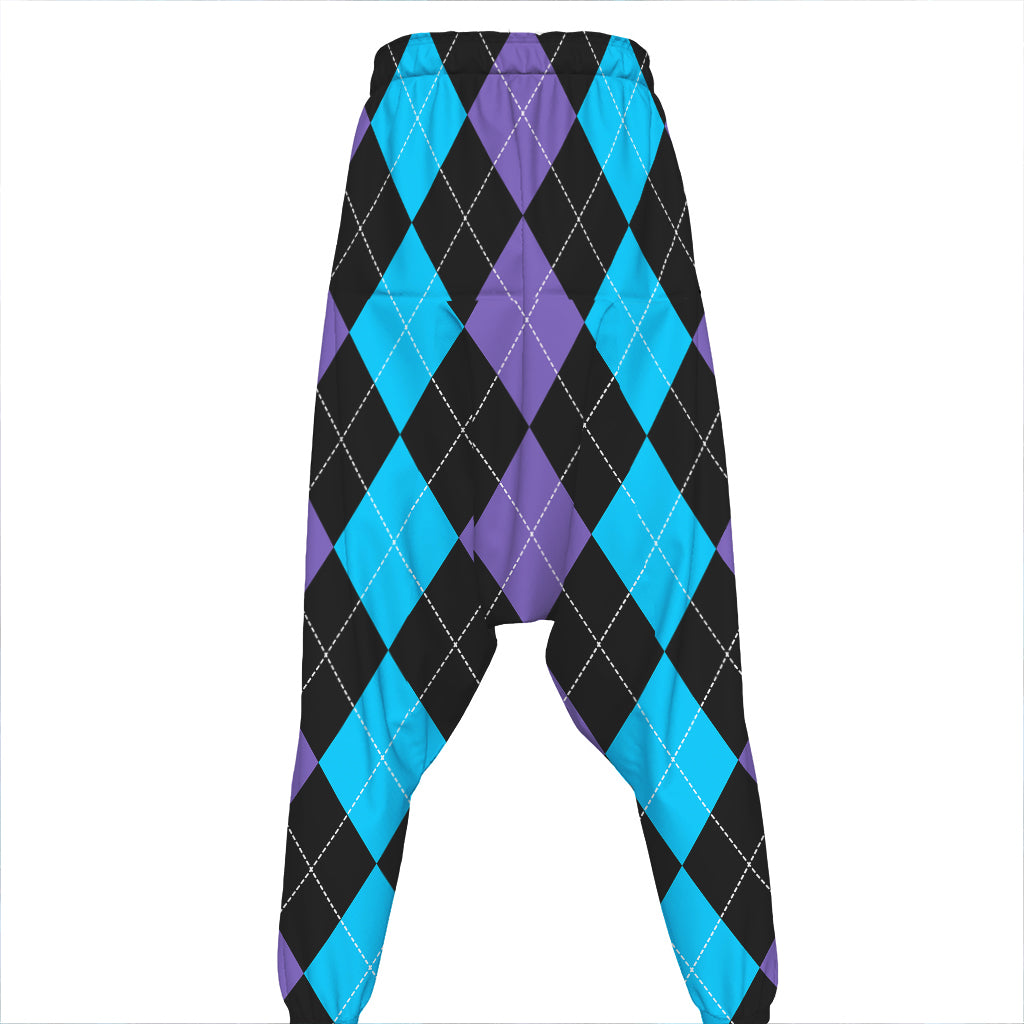 Purple Black And Blue Argyle Print Hammer Pants