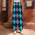 Purple Black And Blue Argyle Print Harem Pants