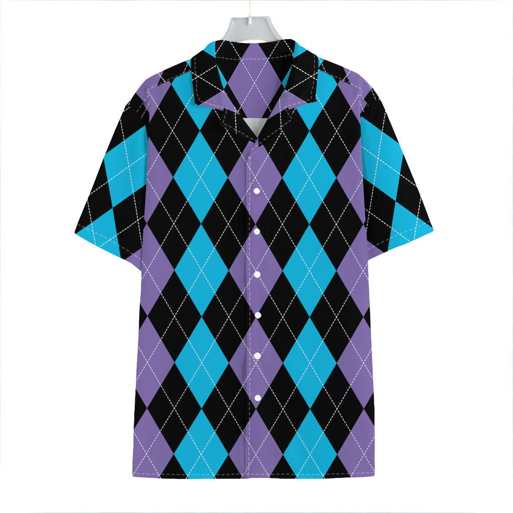 Purple Black And Blue Argyle Print Hawaiian Shirt