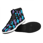 Purple Black And Blue Argyle Print High Top Leather Sneakers