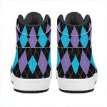 Purple Black And Blue Argyle Print High Top Leather Sneakers