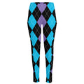 Purple Black And Blue Argyle Print High-Waisted Pocket Leggings