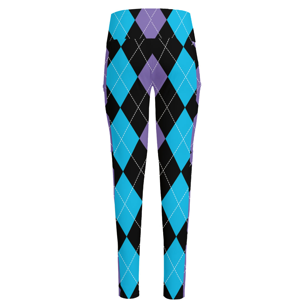 Purple Black And Blue Argyle Print High-Waisted Pocket Leggings