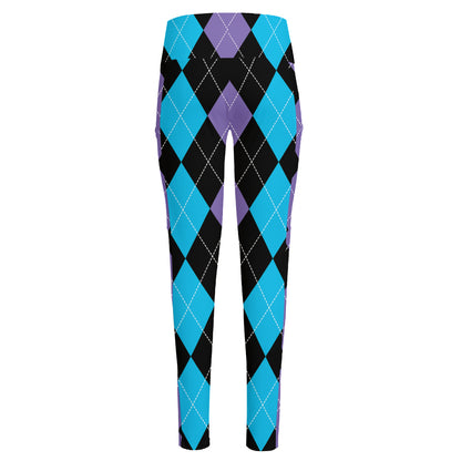 Purple Black And Blue Argyle Print High-Waisted Pocket Leggings