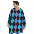 Purple Black And Blue Argyle Print Hoodie Blanket