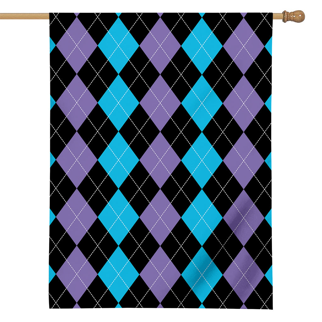 Purple Black And Blue Argyle Print House Flag