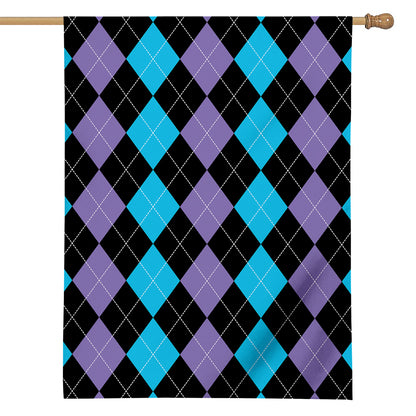 Purple Black And Blue Argyle Print House Flag