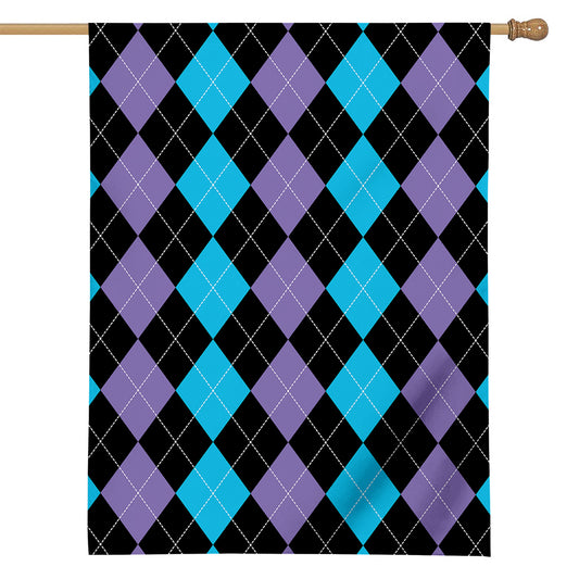 Purple Black And Blue Argyle Print House Flag