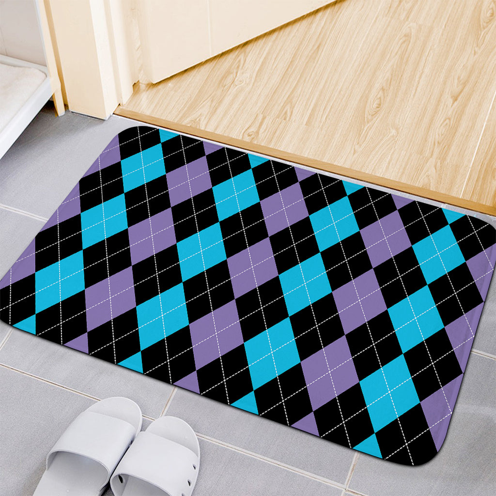 Purple Black And Blue Argyle Print Indoor Door Mat