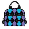Purple Black And Blue Argyle Print Insulated Lunch Bag