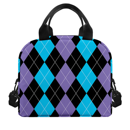 Purple Black And Blue Argyle Print Insulated Lunch Bag