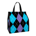 Purple Black And Blue Argyle Print Insulated Lunch Tote