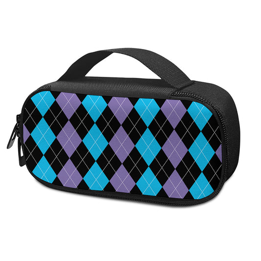 Purple Black And Blue Argyle Print Insulin Cooler Travel Case