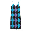 Purple Black And Blue Argyle Print Jersey Midi Cami Dress