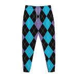 Purple Black And Blue Argyle Print Jogger Pants